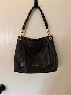 Michael Kors Black Leather Shoulder Bag with Braided Handle